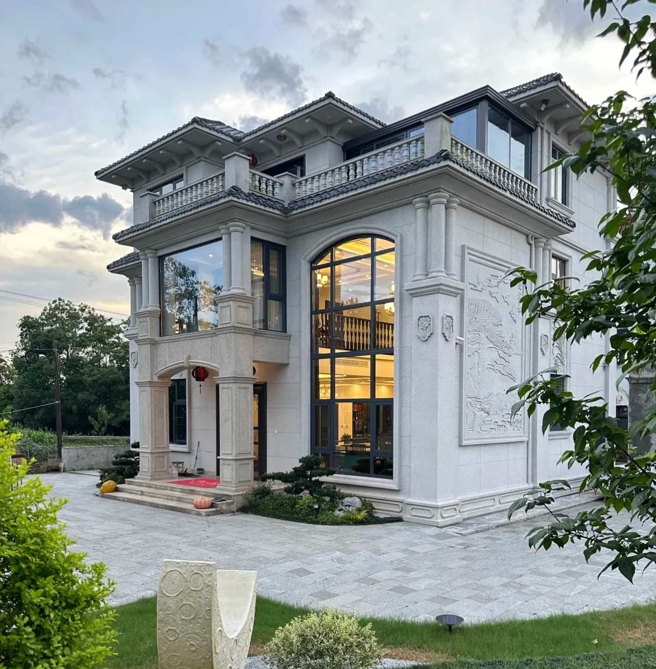 辽源 白麻花岗岩私人别墅干挂石材豪华定制