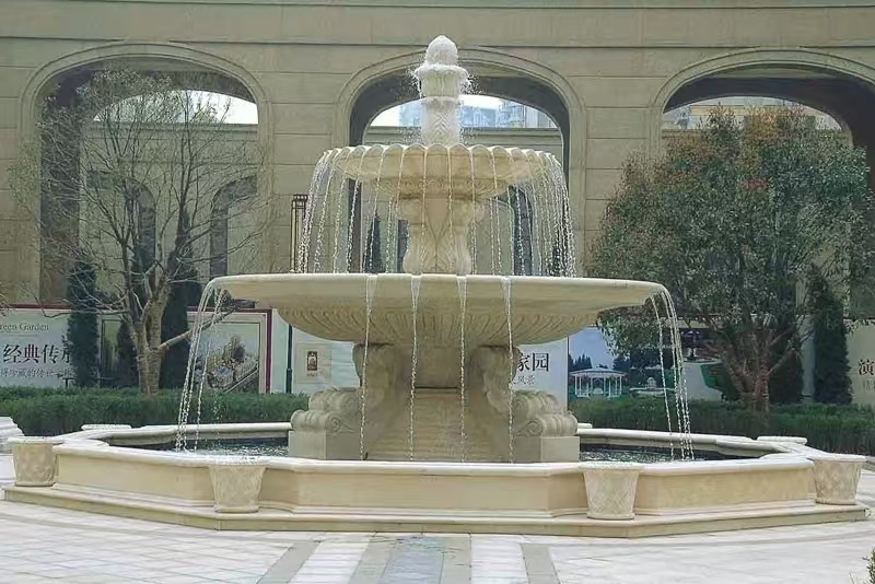 辽源 黄金麻花岗岩异型加工——户外庭院石雕流水喷泉