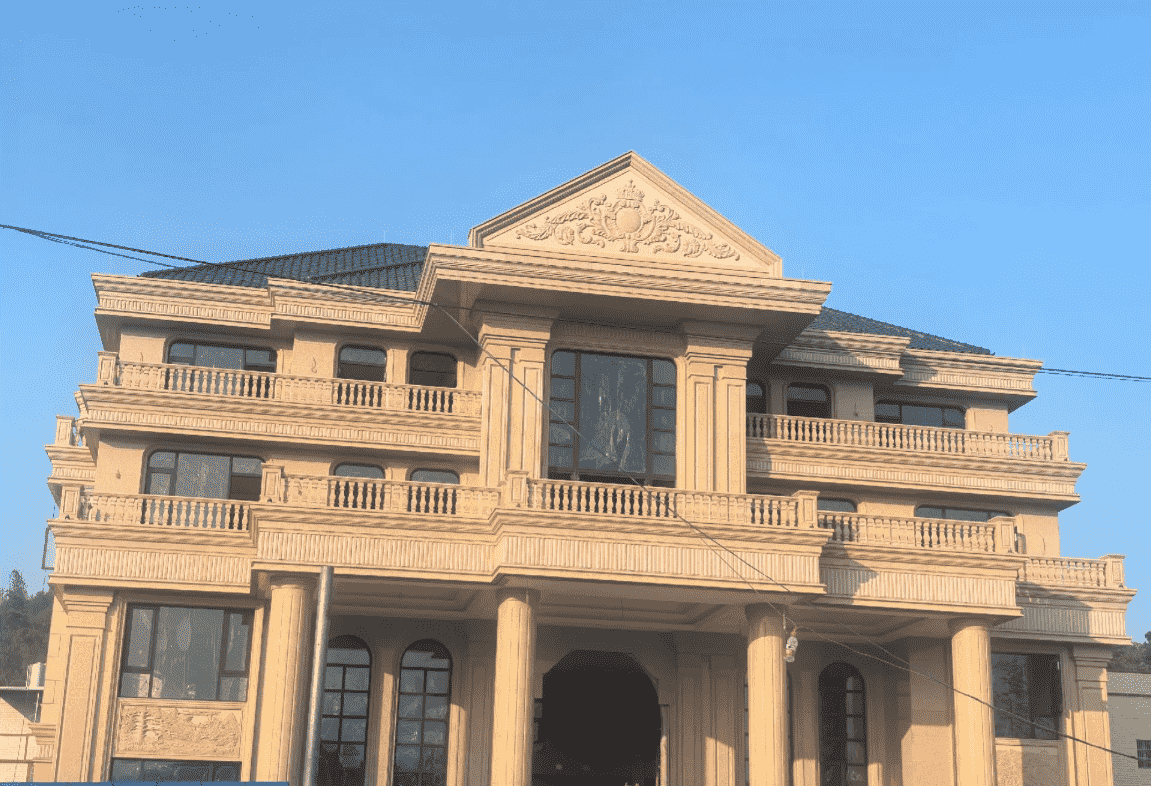 辽源黄金麻别墅外墙干挂石材效果示例