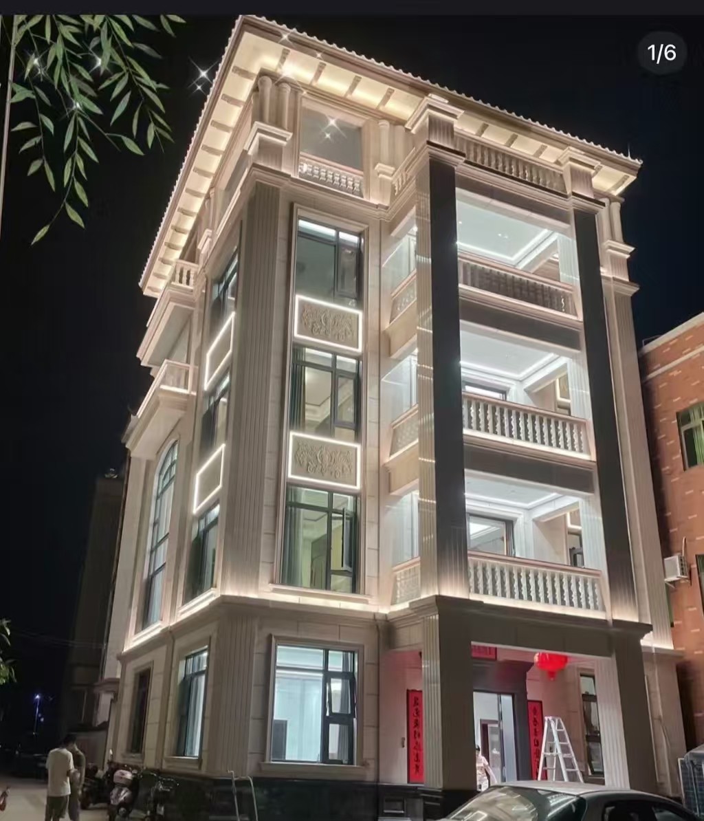 辽源 芝麻白花岗岩别墅外墙夜间效果